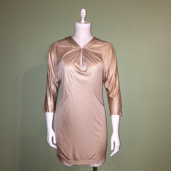 BCBGMAXAZRIA GOLD METALLIC JERSEY REVERSIBLE DRESS Size XS - Picture 6 of 16